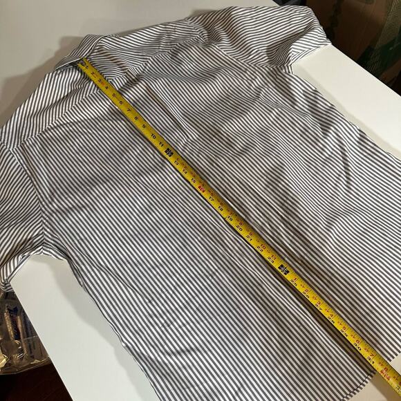 Johnston & Murphy Men's Large White & Gray Striped Tailored Fit Dress Shirt - Picture 9 of 10